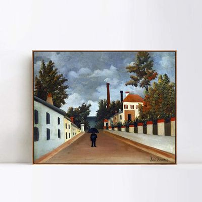 INVIN ART Framed Canvas Giclee Print Art Vue Des Environs De Paris by Henri Rousseau Wall Art Living Room Home Office Decorations(Wood Color Slim Frame,20"x24")