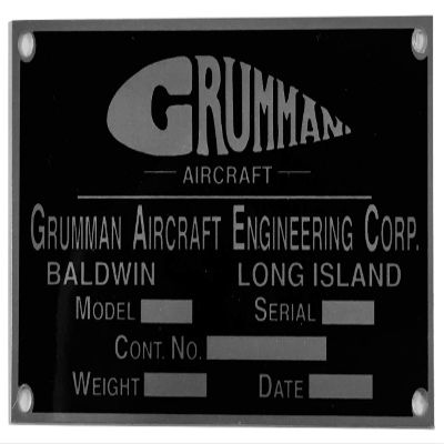Grumman Reproduction Aircraft Data Plate, 1930-1942