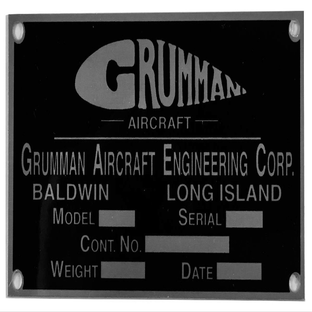Grumman Reproduction Aircraft Data Plate, 1930-1942