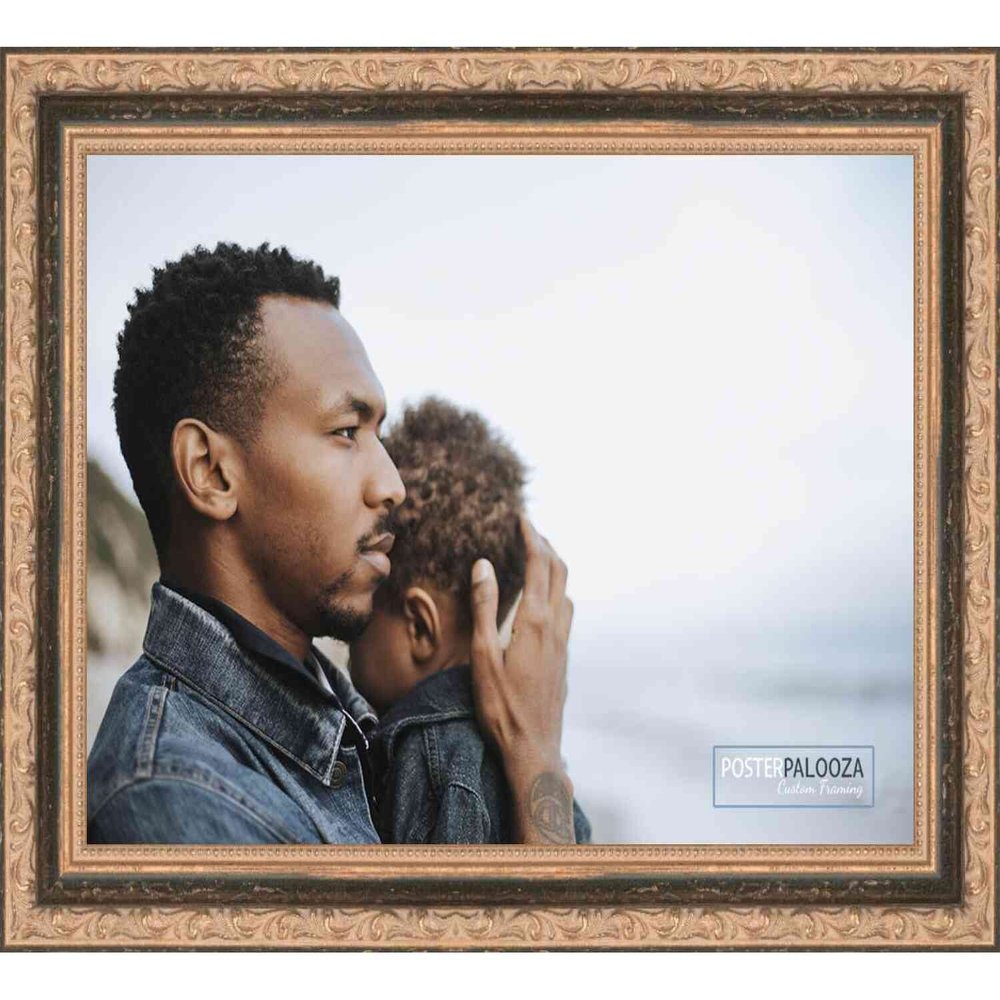 Poster Palooza 8x18 Frame Ornate Metallic Bronze Complete Wood Picture Frame with UV Acrylic, Foam Board Backing, & Wall Hanging Hardware for Vertical or Horizontal Display