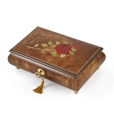 Handcrafted Single Stem Red Rose Musical Jewelry Box - Many Songs to Choose - Tara's Theme