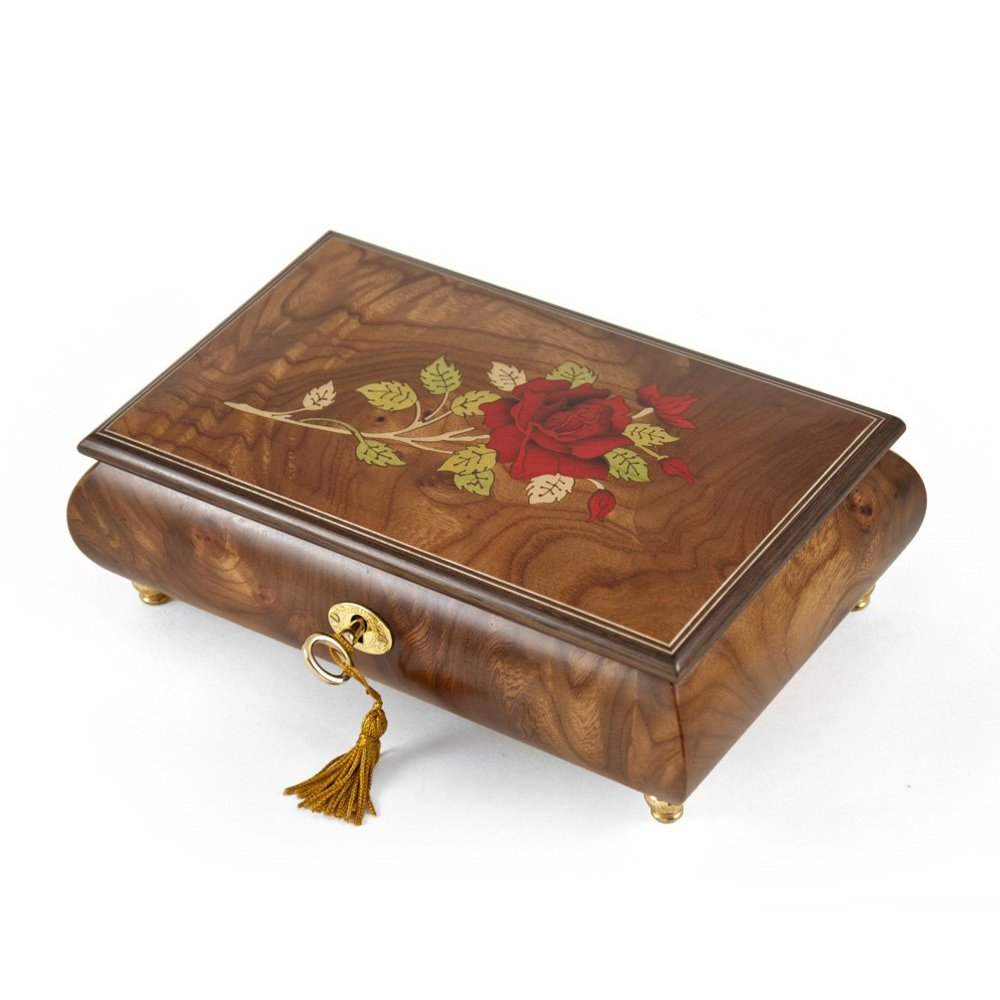 Handcrafted Single Stem Red Rose Musical Jewelry Box - Many Songs to Choose - Tara's Theme