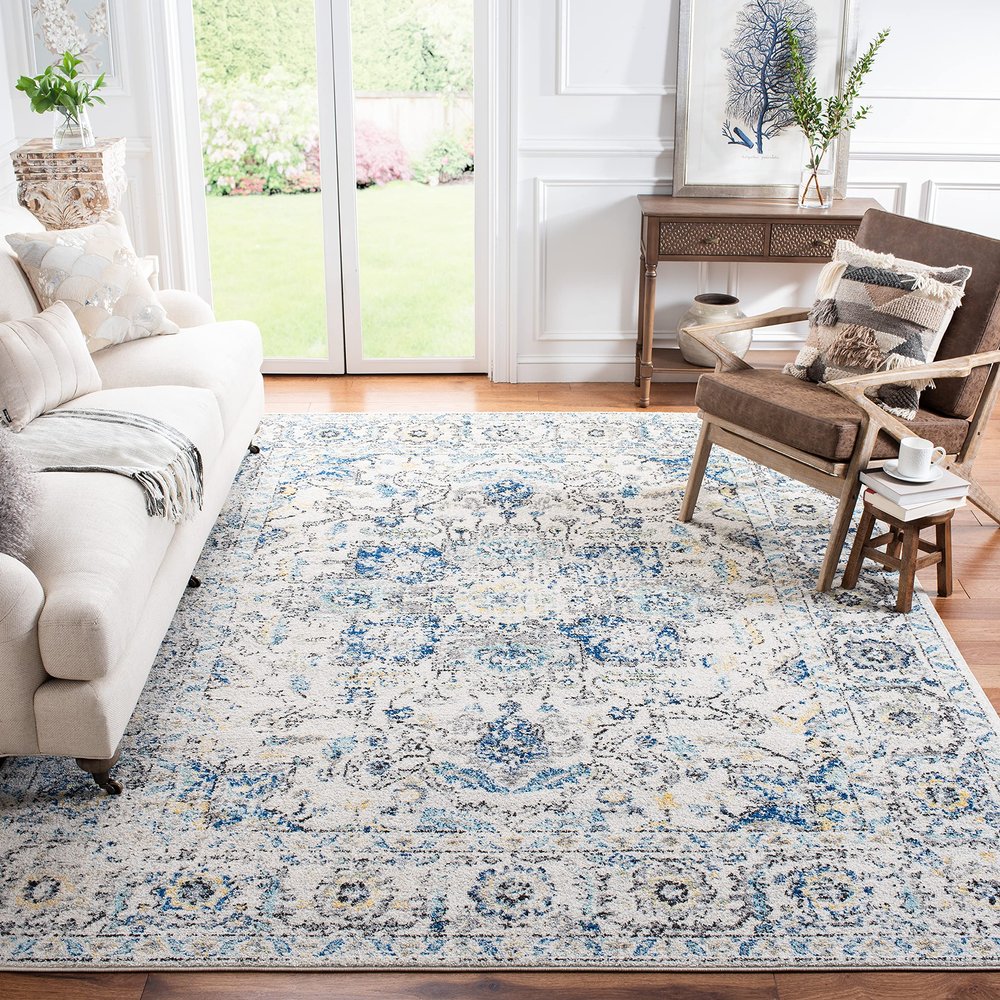 SAFAVIEH Area Rug 8x10 - Madison Collection - Large - Grey & Ivory, Snowflake Medallion Distressed Design, Non-Shedding & Easy Cleaning, Ideal for Living Room, Bedroom, Office, Dining Space (MAD603F)