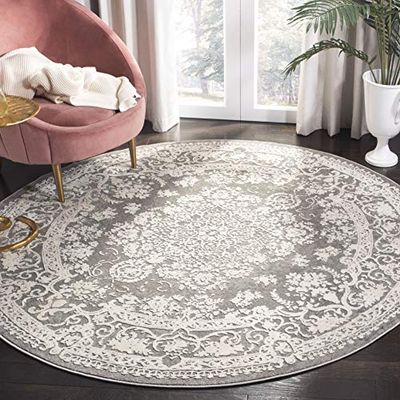 SAFAVIEH Area Rug 5' Round - Reflection Collection - Dark Grey & Cream, Non-Shedding & Easy Cleaning, Ideal for Living Room, Bedroom, Dining Space (RFT664B)