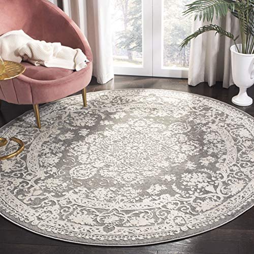 SAFAVIEH Area Rug 5' Round - Reflection Collection - Dark Grey & Cream, Non-Shedding & Easy Cleaning, Ideal for Living Room, Bedroom, Dining Space (RFT664B)