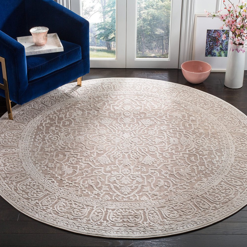 SAFAVIEH Area Rug 5' Round - Reflection Collection - Beige & Cream, Non-Shedding & Easy Cleaning, Ideal for Entryway, Living Room, Bedroom (RFT670A)