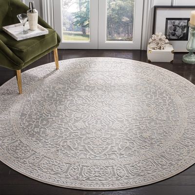 SAFAVIEH Area Rug 5' Round - Reflection Collection - Light Grey & Cream, Non-Shedding & Easy Cleaning, Ideal for Living Room, Bedroom (RFT670C)