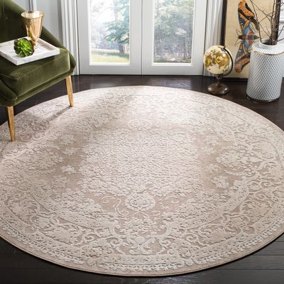 SAFAVIEH Area Rug 5' Round - Reflection Collection - Beige & Cream, Non-Shedding & Easy Cleaning, Ideal for Living Room, Bedroom, Dining Space (RFT664A)