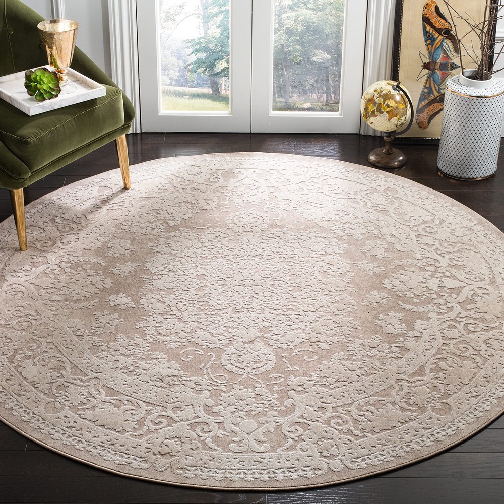SAFAVIEH Area Rug 5' Round - Reflection Collection - Beige & Cream, Non-Shedding & Easy Cleaning, Ideal for Living Room, Bedroom, Dining Space (RFT664A)