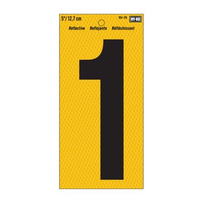 Hy-Ko RV-75/1 5" Black/Yellow Vinyl Self-Stick Reflective House Number 1