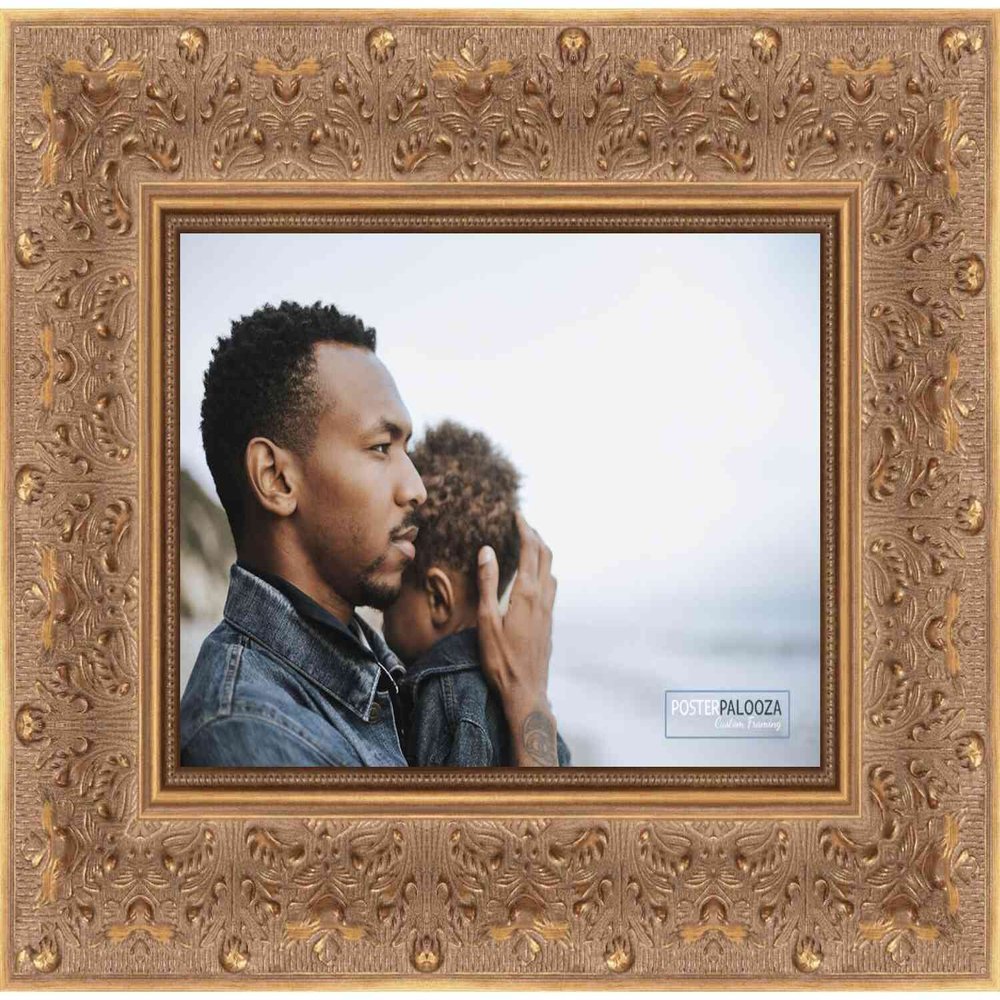 9x11 Ornate Antique Gold Complete Wood Picture Frame with UV Acrylic Plexiglass, Foam Board Backing & Hardware Included