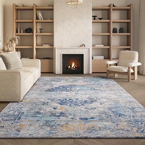 SAFAVIEH Area Rug 8x10 - Madison Collection - Large - Light Grey & Blue, Oriental Medallion Distressed Design, Non-Shedding & Easy Cleaning, Ideal for Living Room, Bedroom, Dining Space (MAD158F)