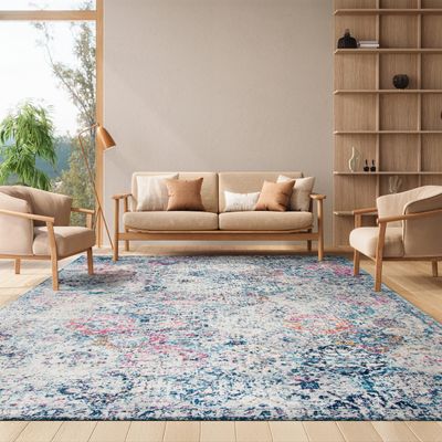 SAFAVIEH Area Rug 8x10 - Madison Collection - Large - Navy & Teal, Boho Chic Distressed Design, Non-Shedding & Easy Cleaning, Ideal for Living Room, Bedroom, Office, Dining Space (MAD611N)