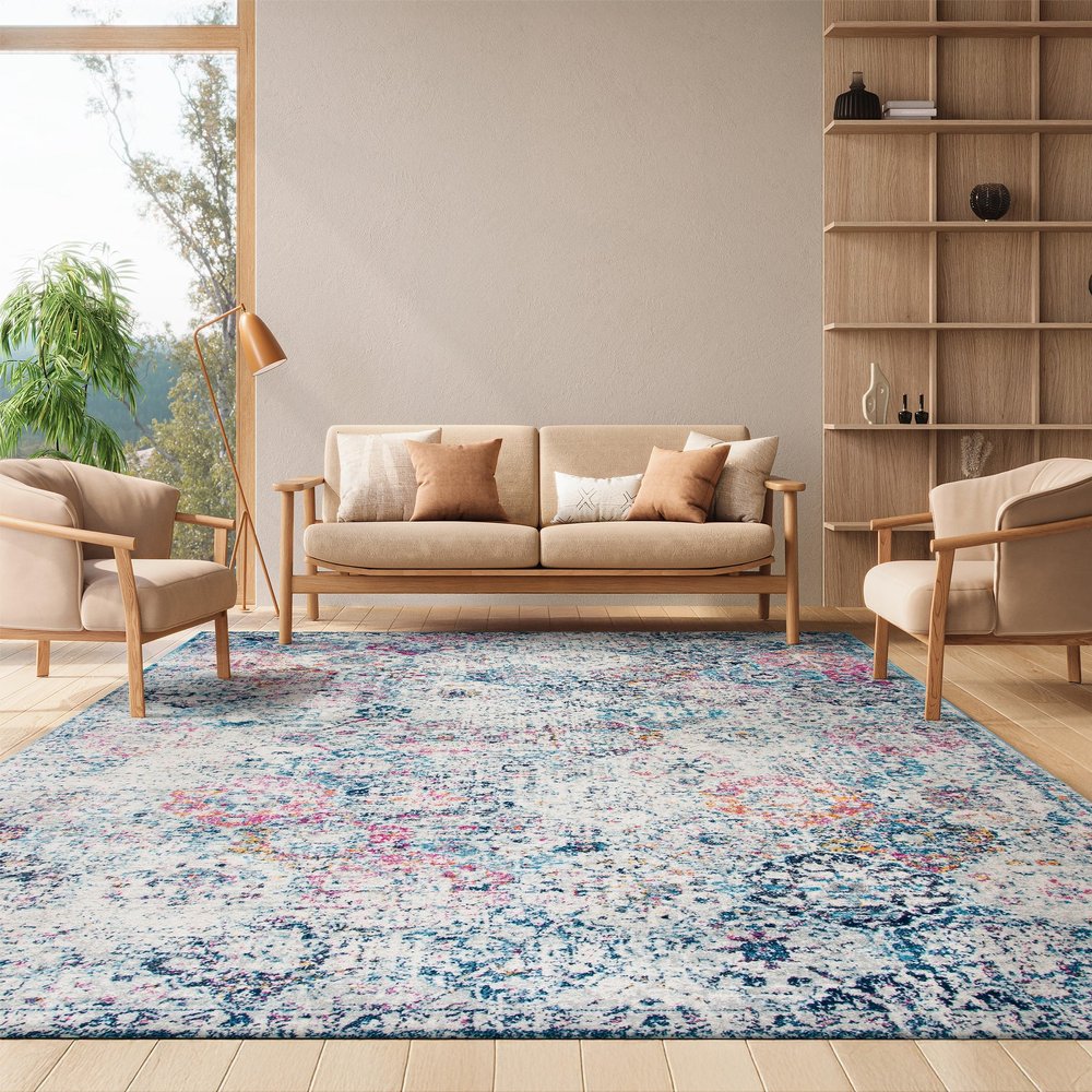 SAFAVIEH Area Rug 8x10 - Madison Collection - Large - Navy & Teal, Boho Chic Distressed Design, Non-Shedding & Easy Cleaning, Ideal for Living Room, Bedroom, Office, Dining Space (MAD611N)