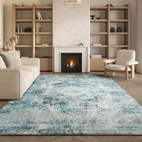 SAFAVIEH Area Rug 8x10 - Madison Collection - Large - Ivory & Blue, Boho Chic Medallion Design, Non-Shedding & Easy Cleaning, Ideal for Living Room, Bedroom, Office, Dining Space (MAD152M)