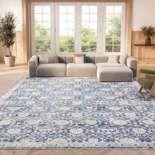 SAFAVIEH Area Rug 8x10 - Brentwood Collection - Large - Navy & Cream, Floral Distressed Design, Non-Shedding & Easy Cleaning, Ideal for Living Room, Bedroom, Office, Dining Space (BNT896N)