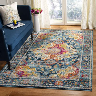 SAFAVIEH Madison Collection Area Rug - 5'3" x 7'6", Teal & Fuchsia, Boho Chic Medallion Design, Non-Shedding & Easy Care, Ideal for High Traffic Areas in Living Room, Bedroom (MAD154L)