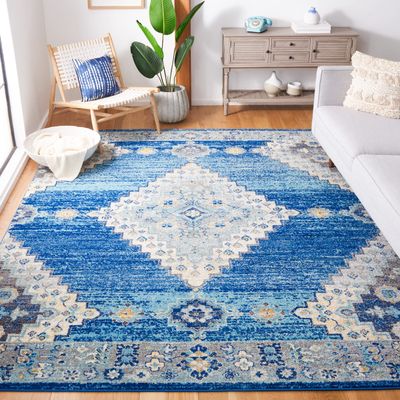SAFAVIEH Area Rug 8x10 - Madison Collection - Large - Navy & Creme, Diamond Medallion Distressed Design, Non-Shedding & Easy Cleaning, Ideal for Living Room, Bedroom, Office, Dining Space (MAD615N)