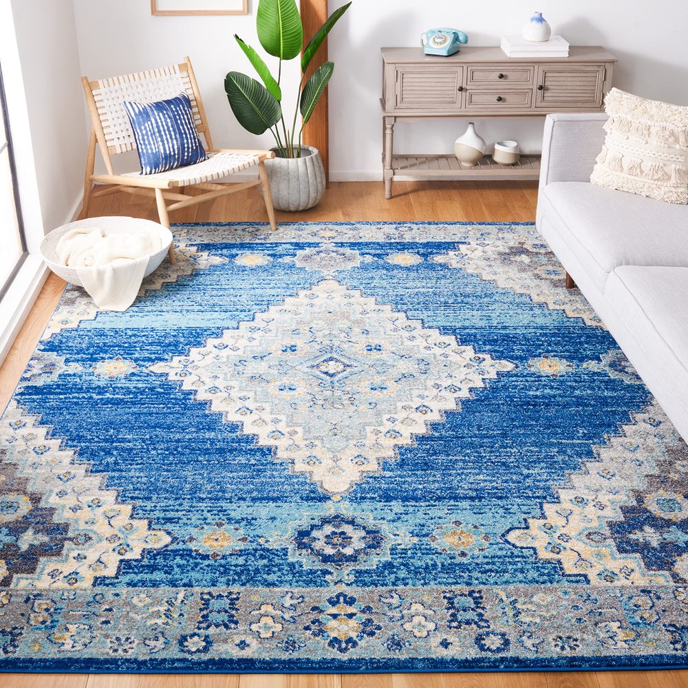 SAFAVIEH Area Rug 8x10 - Madison Collection - Large - Navy & Creme, Diamond Medallion Distressed Design, Non-Shedding & Easy Cleaning, Ideal for Living Room, Bedroom, Office, Dining Space (MAD615N)