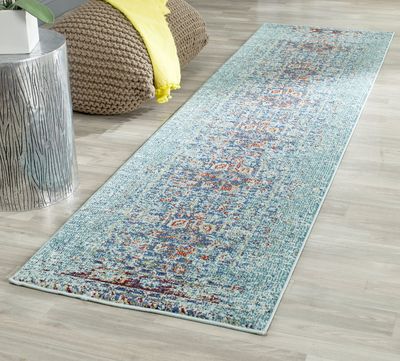 SAFAVIEH Monaco Collection Runner Rug - 2'2" x 16', Blue & Multi, Boho Abstract Distressed Design, Non-Shedding & Easy Care, Ideal for High Traffic Areas in Living Room, Bedroom (MNC208J)