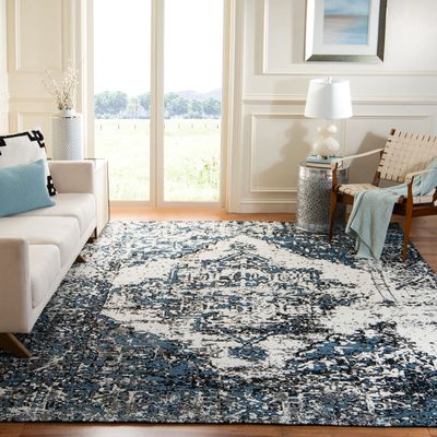 SAFAVIEH Area Rug 8x10 - Classic Vintage Collection - Large - Navy & Ivory, Medallion Distressed Design, Non-Shedding & Easy Cleaning, Ideal for Living Room, Bedroom, Office, Dining Space (CLV703N)