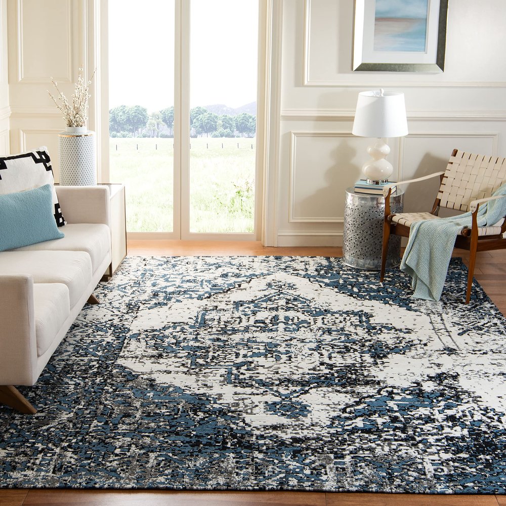 SAFAVIEH Area Rug 8x10 - Classic Vintage Collection - Large - Navy & Ivory, Medallion Distressed Design, Non-Shedding & Easy Cleaning, Ideal for Living Room, Bedroom, Office, Dining Space (CLV703N)