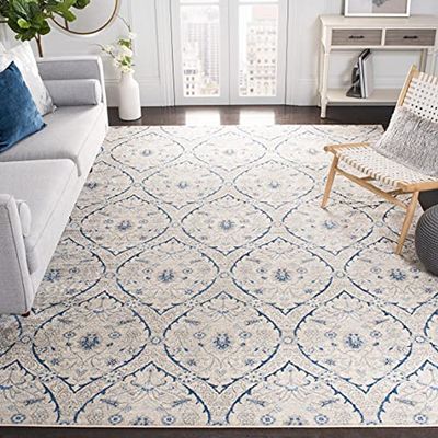 SAFAVIEH Area Rug 8x10 - Brentwood Collection - Large - Light Grey & Blue, Floral Damask Trellis Design, Non-Shedding & Easy Cleaning, Ideal for Living Room, Bedroom, Office, Dining Space BNT860G