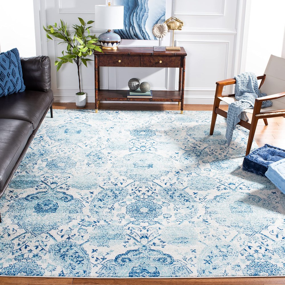 SAFAVIEH Area Rug 8x10 - Madison Collection - Large - Cream & Turquoise, Boho Chic Glam Paisley Design, Non-Shedding & Easy Cleaning, Ideal for Living Room, Bedroom, Office, Dining Space (MAD600E)