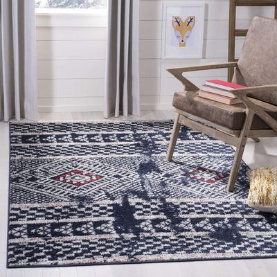 SAFAVIEH Area Rug 8x10 - Adirondack Collection - Large - Navy & Light Grey, Boho Distressed Design, Non-Shedding & Easy Cleaning, Ideal for Living Room, Bedroom, Office, Dining Space (ADR202N)