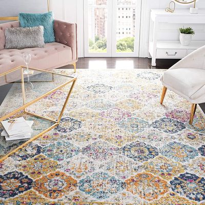 SAFAVIEH Madison Collection Area Rug - 11' Square, Cream & Multi, Boho Chic Distressed Design, Non-Shedding & Easy Care, Ideal for High Traffic Areas in Living Room, Bedroom (MAD611B)
