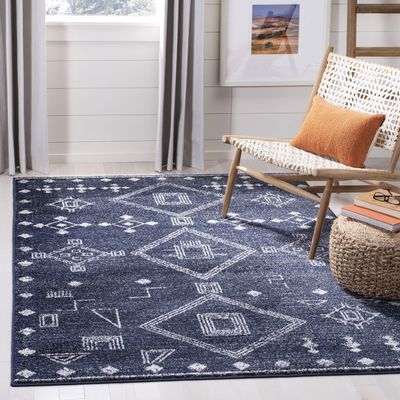 SAFAVIEH Area Rug 8x10 - Adirondack Collection - Large - Navy & Silver, Moroccan Boho Tribal Design, Non-Shedding & Easy Cleaning, Ideal for Living Room, Bedroom, Office, Dining Space (ADR208N)