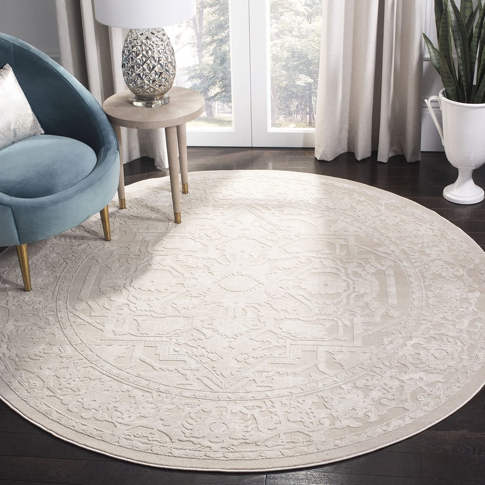 SAFAVIEH Reflection Collection Area Rug - 6'7" Round, Cream & Ivory, Non-Shedding & Easy Cleaning, Ideal for Living Room, Bedroom (RFT665D)