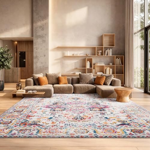 SAFAVIEH Area Rug 8x10 - Madison Collection - Large - Purple Pink Fuchsia & Ivory, Boho Chic Distressed Design, Non-Shedding & Easy Cleaning, Ideal for Living Room, Bedroom, Dining Space (MAD603R)