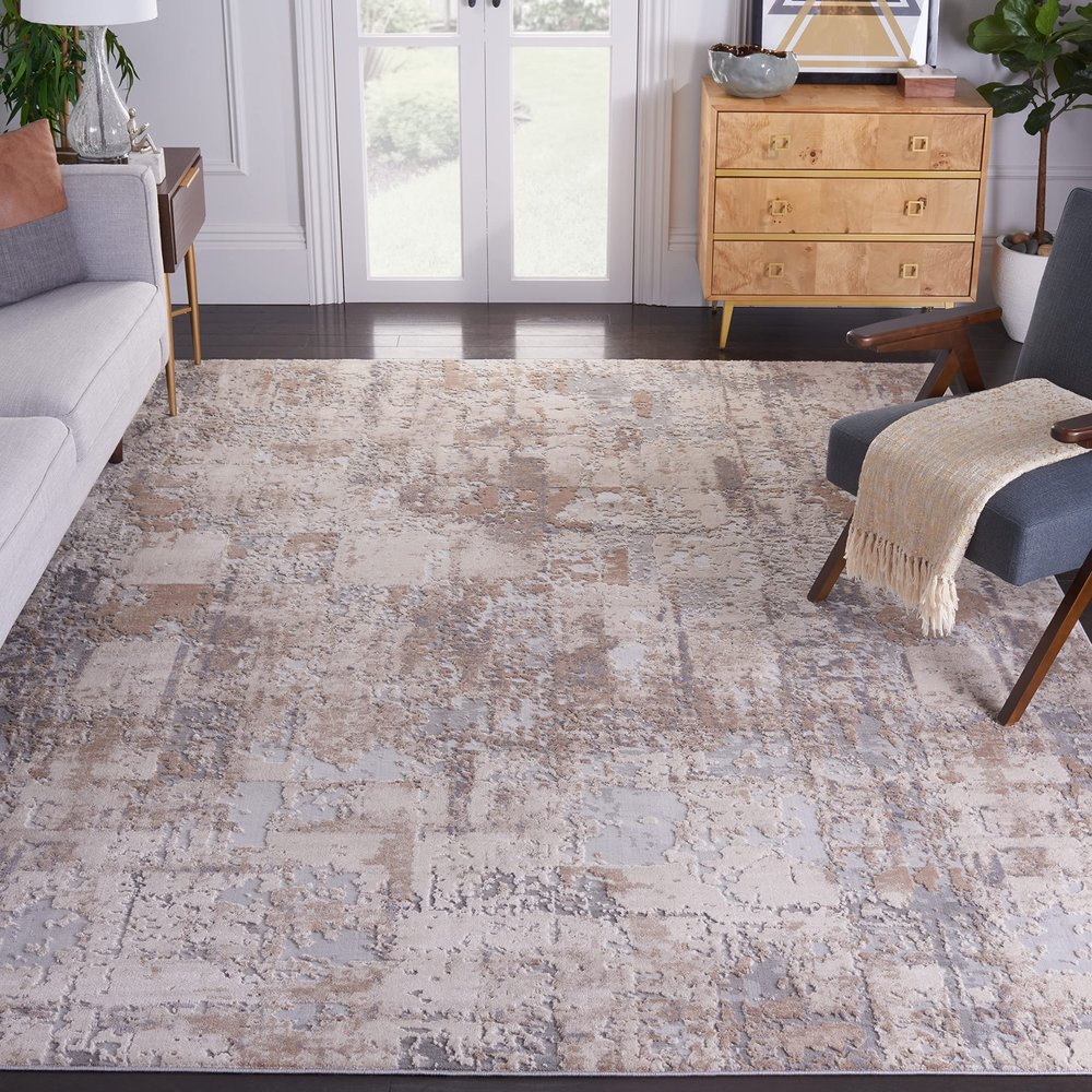 SAFAVIEH Area Rug 8x10 - Invista Collection - Large - Cream & Beige, Modern Abstract Design, Non-Shedding & Easy Cleaning, Ideal for Living Room, Bedroom, Office, Dining Space (INV435A)