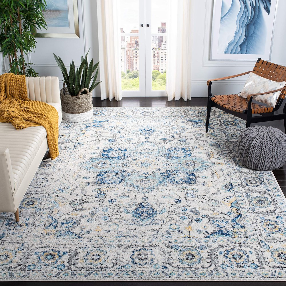 SAFAVIEH Area Rug 8x10 - Madison Collection - Large - Turquoise & Ivory, Snowflake Medallion Distressed Design, Non-Shedding & Easy Cleaning, Ideal for Living Room, Bedroom, Dining Space (MAD603K)