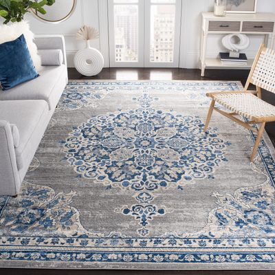 SAFAVIEH Area Rug 8x10 - Brentwood Collection - Large - Light Grey & Blue, Medallion Distressed Design, Non-Shedding & Easy Cleaning, Ideal for Living Room, Bedroom, Office, Dining Space (BNT867G)