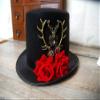Retro Gothic Mini Top Hat Victorian Steampunk Lolita Fedoras Hairclip Deer Rose Decorate (B) view 1