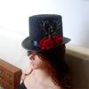 Retro Gothic Mini Top Hat Victorian Steampunk Lolita Fedoras Hairclip Deer Rose Decorate (B) view 3