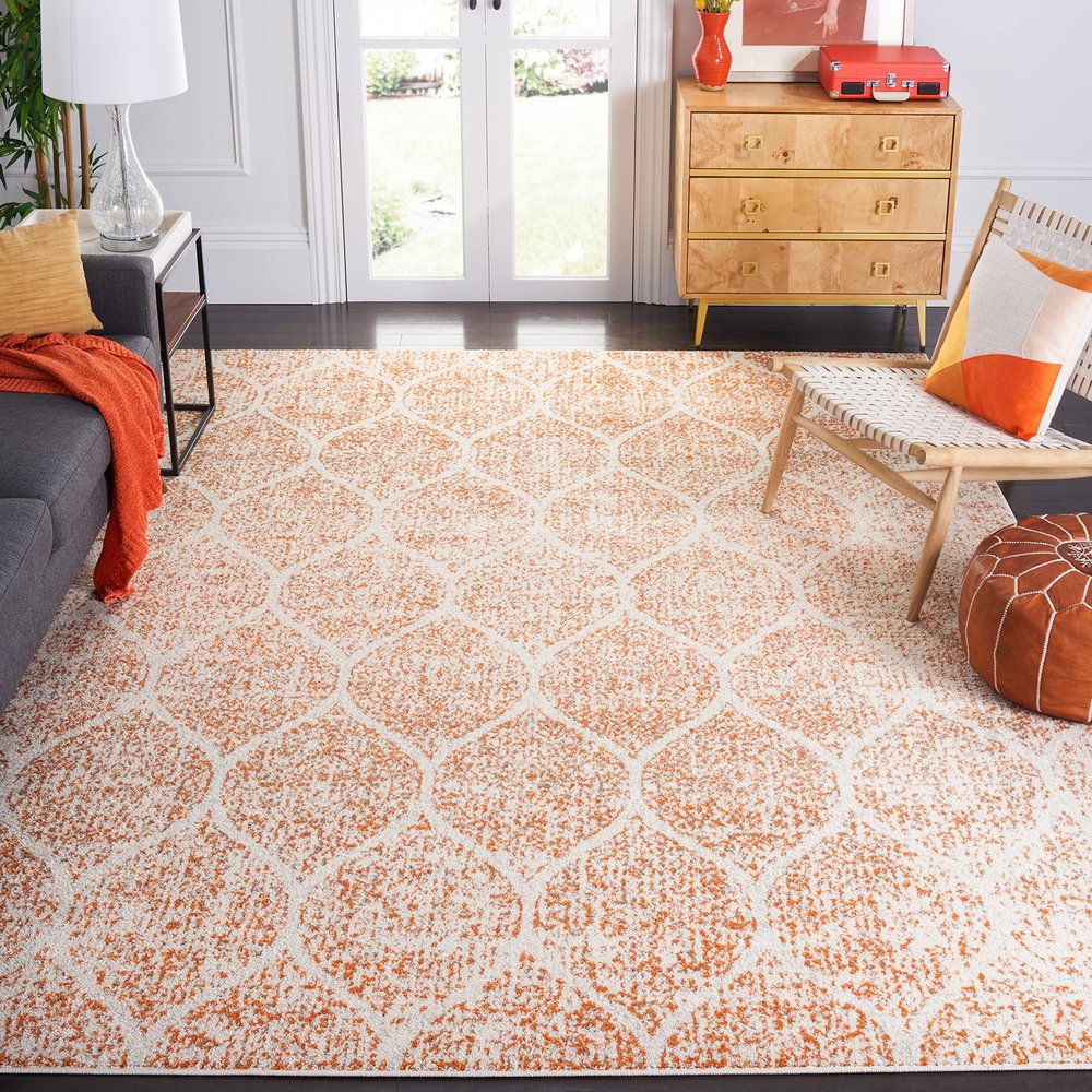 SAFAVIEH Area Rug 8x10 - Madison Collection - Large - Cream & Orange, Glam Ogee Trellis Distressed Design, Non-Shedding & Easy Cleaning, Ideal for Living Room, Bedroom, Office, Dining Space (MAD604H)