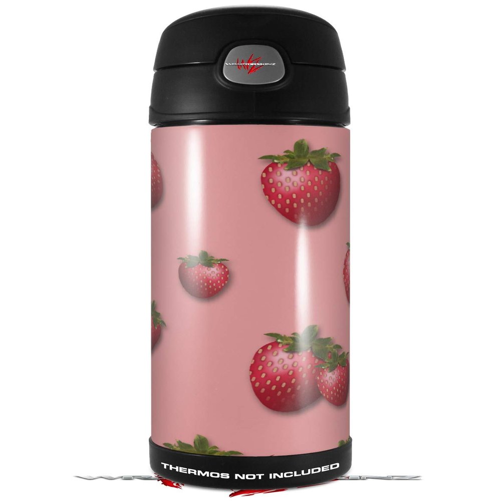 Skin Decal Wrap for Thermos Funtainer 16oz Bottle Strawberries on Pink (BOTTLE NOT INCLUDED) by WraptorSkinz