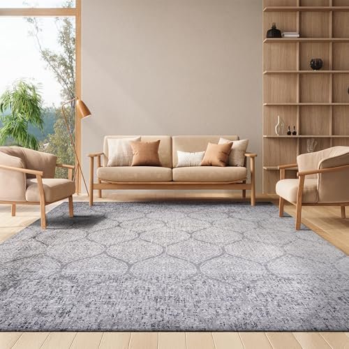 SAFAVIEH Area Rug 8x10 - Madison Collection - Large - Grey & Ivory, Glam Ogee Trellis Distressed Design, Non-Shedding & Easy Cleaning, Ideal for Living Room, Bedroom, Office, Dining Space (MAD604F)