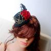 Retro Gothic Mini Top Hat Victorian Steampunk Lolita Fedoras Hairclip Deer Rose Decorate (A) view 3