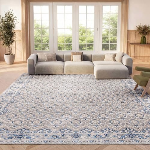 SAFAVIEH Area Rug 8x10 - Brentwood Collection - Large - Light Grey & Blue, Oriental Distressed Design, Non-Shedding & Easy Cleaning, Ideal for Living Room, Bedroom, Office, Dining Space (BNT869G)