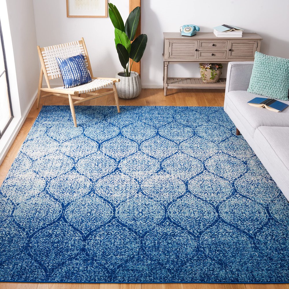 SAFAVIEH Area Rug 8x10 - Madison Collection - Large - Navy & Blue, Glam Ogee Trellis Distressed Design, Non-Shedding & Easy Cleaning, Ideal for Living Room, Bedroom, Office, Dining Space (MAD604N)