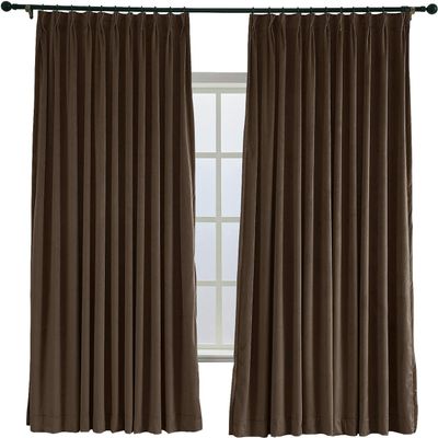 TWOPAGES 52 W x 102 L Pinch Pleat Curtain Room Darkening Velvet Curtain Drapery Panel for Traverse Rod or Track, Living Room Bedroom Meetingroom Club Theater Patio Door (1 Panel), Chocolate