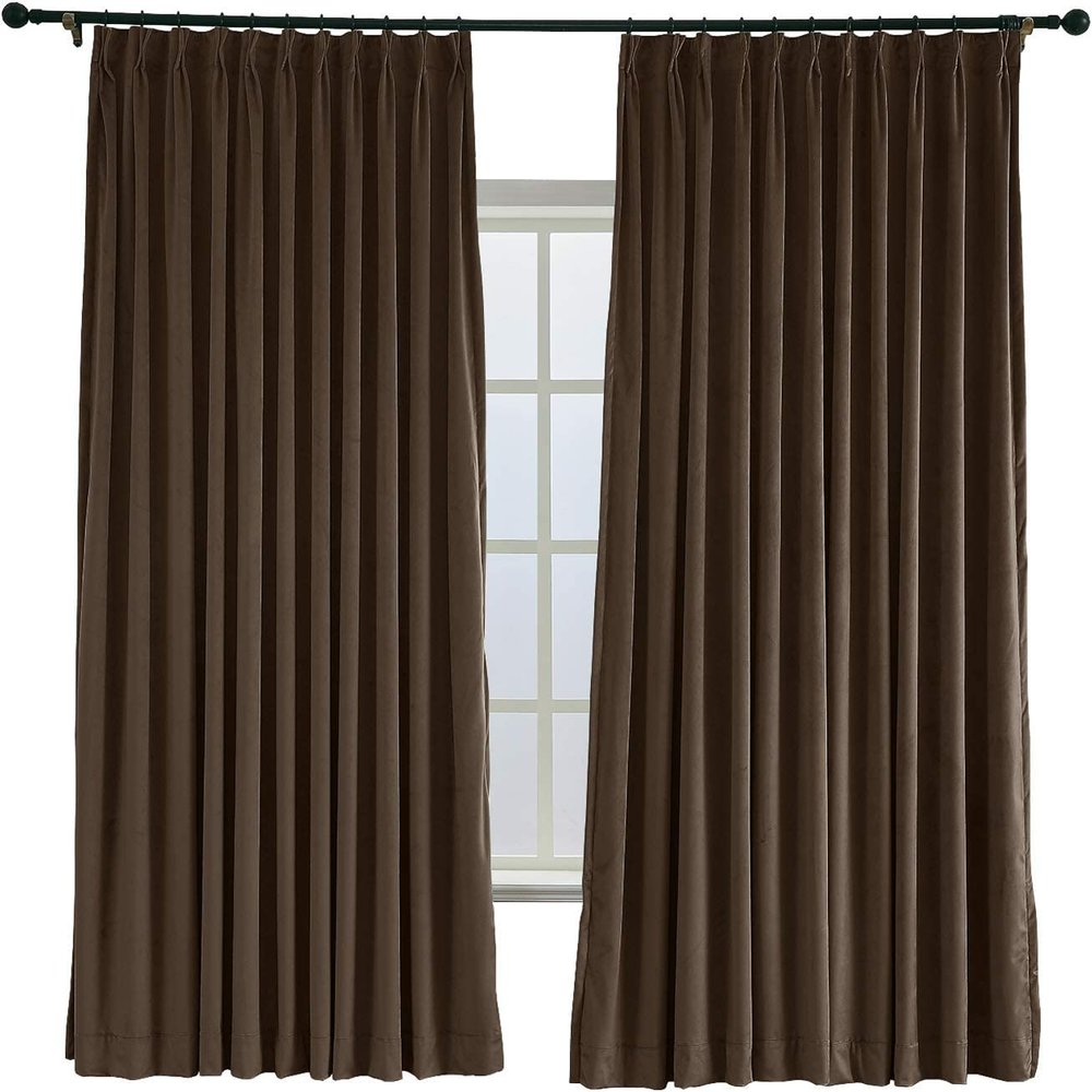 TWOPAGES 52 W x 102 L Pinch Pleat Curtain Room Darkening Velvet Curtain Drapery Panel for Traverse Rod or Track, Living Room Bedroom Meetingroom Club Theater Patio Door (1 Panel), Chocolate