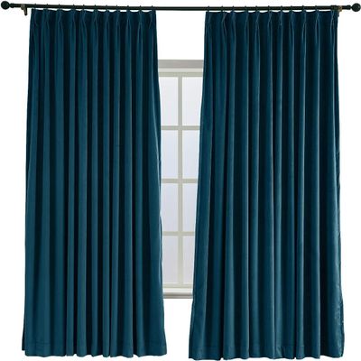 TWOPAGES 52 W x 102 L Pinch Pleat Curtain Room Darkening Velvet Curtain Drapery Panel for Traverse Rod or Track, Living Room Bedroom Meetingroom Club Theater Patio Door (1 Panel), Midnight Blue