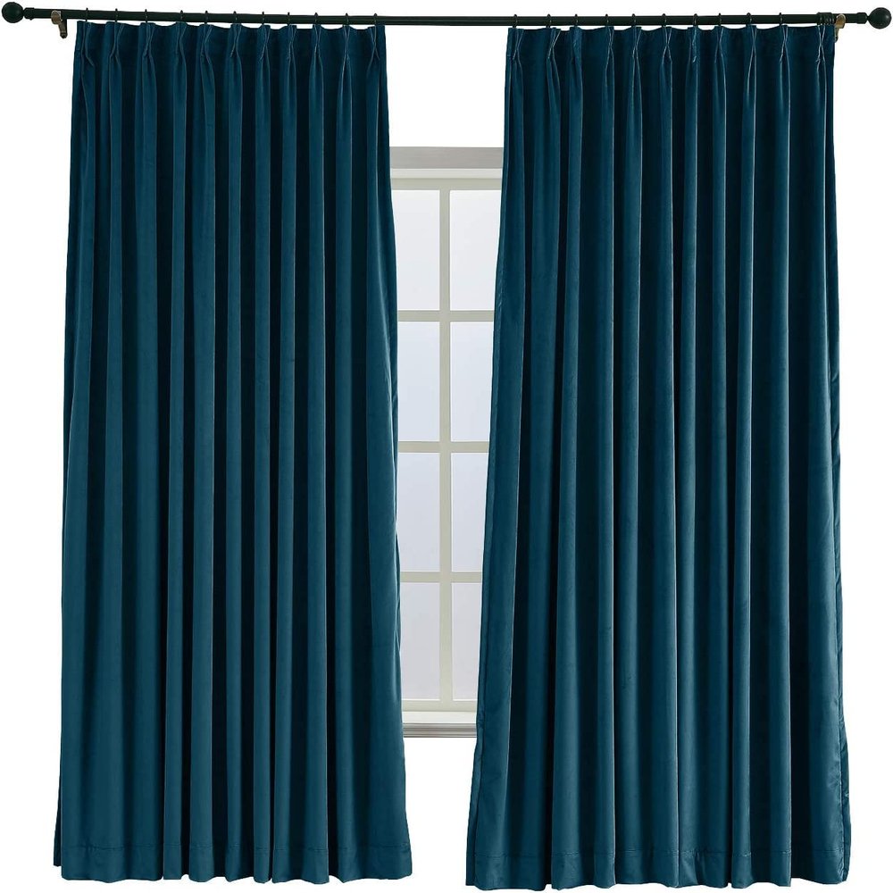 TWOPAGES 52 W x 102 L Pinch Pleat Curtain Room Darkening Velvet Curtain Drapery Panel for Traverse Rod or Track, Living Room Bedroom Meetingroom Club Theater Patio Door (1 Panel), Midnight Blue