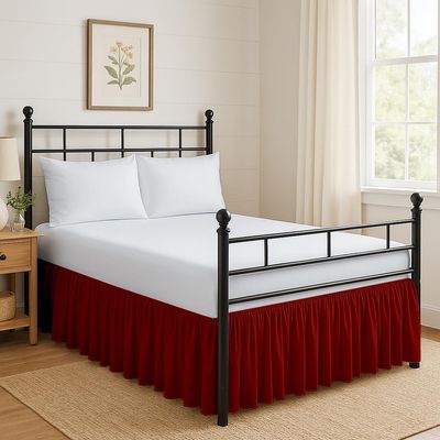 Ruffled Bed Skirt Split Corners with Platform, Tailored Fit Hotel Quality Wrinkle Free Ultra-Soft Microfiber Dust Ruffle, Upto 18 Inch Drop, Full, Burgundy