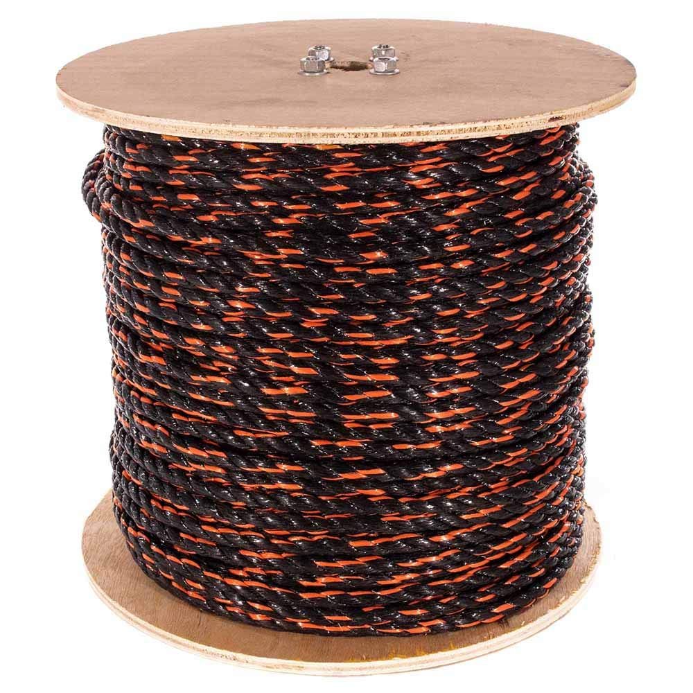 Paracord Planet Three Strand Twisted Polypropylene Rope Indoor and Outdoor Uses (3/4 Inch X 25 Feet, Black with Orange Tracer)